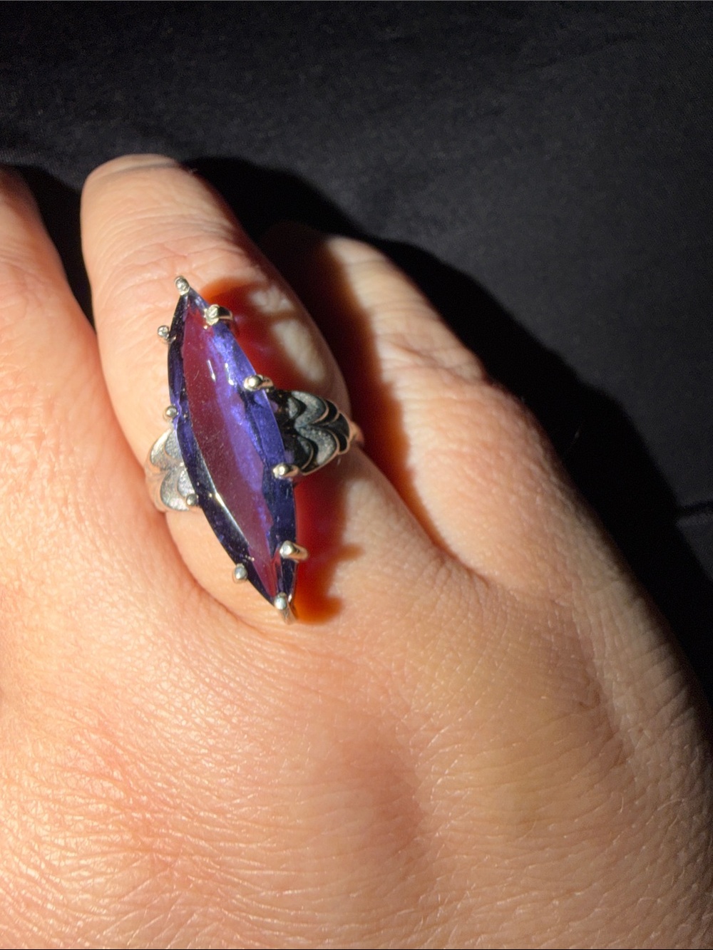 Sterling Silver & Alexandrite Marquise Stone Statement Ring - Picture 2 of 7